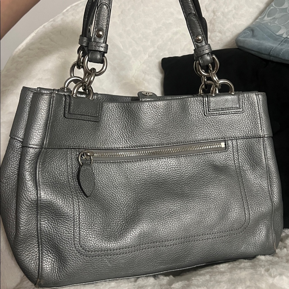 Coach Metallic Gray Leather Satchel - Picture 5 of 5